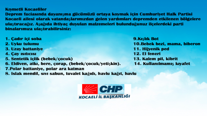 CHP Kocaeli depremzedeler için harekete geçti