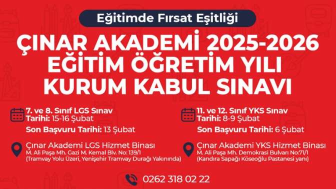 Çınar Akademi Kurum Kabul Sınavı başvuruları başladı