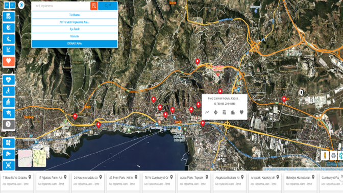 Acil Toplanma Alanları web sitesi ve e-Kocaelide