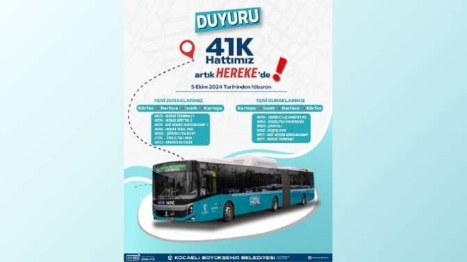 Kocaeli’nin ulaşım ağı 41K hattı ile genişliyor; Hat 41K’da yeni rota Hereke